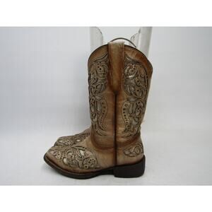 Corral Teens Youth Size 6 Brown Leather Inlay Western Cowboy Boots